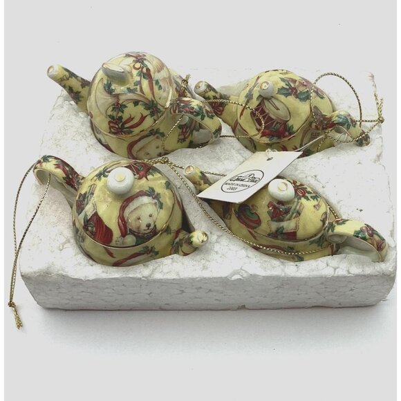 2003 Teapot Ornaments By A Special Place-Porcelain, Gold Trim-Christmas 4-NOS - Picture 2 of 7